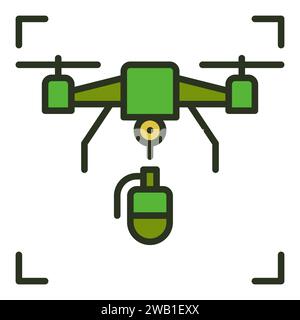 Drohne mit Granatvektor Quadcopter Konzept farbiges Symbol oder Symbol Stock Vektor