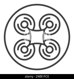 Drohne im Kreisvektor Quadcopter Concept Symbol oder Zeichen in dünner Linie Stock Vektor