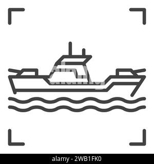 Kriegsschiff-Vektorkonzeptsymbol oder militärisches Schiff-Umrisssymbol - Schlachtschiff-Linienzeichen Stock Vektor