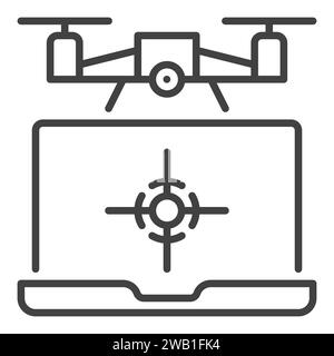 Drohne mit Laptop Computer Vektor Quadcopter Konzept Symbol oder Symbol im Umrissstil Stock Vektor