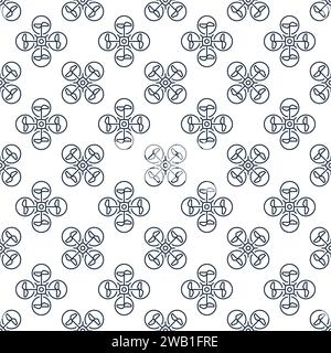 Drohnenvektorkonzept einfaches nahtloses Muster im Umrissstil – Draufsicht Stock Vektor