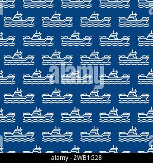 Kriegsschiff Vektor Militärschiff Konzept blau Umriss nahtlose Muster - Schlachtschiff Linie Hintergrund Stock Vektor