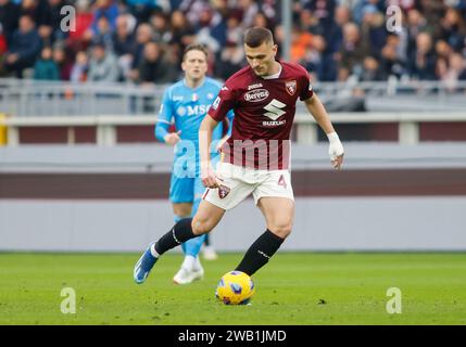 Turin, Italien. Januar 2024. Alessandro Buongiorno vom FC Torino wurde während des Spiels zwischen dem FC Turin und dem SSC Napoli im Rahmen der italienischen Serie A im Stadio Olimpico Grande Torino gesehen. Endergebnis; Turin FC 3-0 SSC Napoli (Foto: Nderim Kaceli/SOPA Images/SIPA USA) Credit: SIPA USA/Alamy Live News Stockfoto