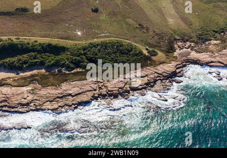 Luftaufnahmen von der Wild Coast von Südafrika. Stockfoto