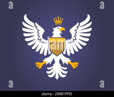 Wappenadler mit goldener Krone. Illustration des flachen Vektors Stock Vektor
