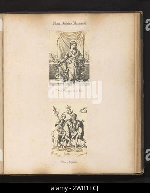 Fotoproduktion eines Stiches von Maria mit einem Kind auf dem Thron von Marcantonio Raimondi, Benjamin Delessert, nach Marcantonio Raimondi, nach Rafaël, nach Giulio Romano, c. 1848 - in oder vor 1853 fotografische Unterstützung gesalzener Papierdruck Madonna: Maria sitzend oder thronend, das Christuskind auf ihrem Schoß (oder vor ihrem Busen) (Maria stellte manchmal halblang dar) Stockfoto