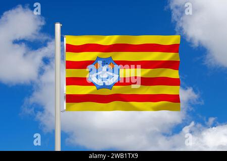 Die Flagge von Menorca, Insel, Balearen, Spanien, Europa, EU, Studio Stockfoto