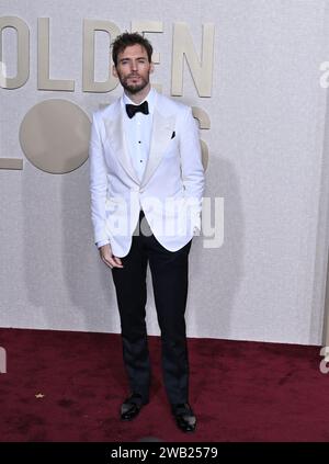 Los Angeles, USA. Januar 2024. LOS ANGELES, USA. 7. Januar 2024: Sam Claflin kommt bei den 81. Golden Globe Awards im Beverly Hilton Hotel an. Bildnachweis: Paul Smith/Alamy Live News Stockfoto