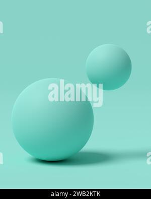 Blaue türkisfarbene Kugeln oder Blasen auf hellem Pastellhintergrund. Abstrakte geometrische Formen 3D-Rendering. Stockfoto