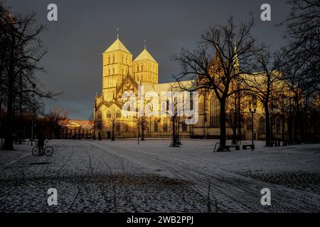 Domplatz, St.-Paulus-Dom im Winter, Sonnenschein. Münster, Nordrhein-Westfalen, DEU, Deutschland, 08.01.2024 *** Domplatz, St. Pauls Dom im Winter, Sonnenschein Münster, Nordrhein-Westfalen, DEU, Deutschland, 08 01 2024 Stockfoto