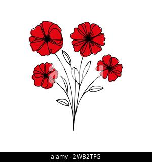 Gezeichneter Blumenstrauß in einer Zeile. Vektorabbildung. Stock Vektor