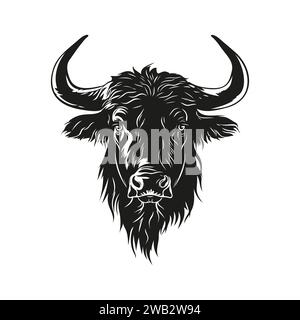 Schwarzes Symbol des Stierkopfes auf weißem Hintergrund. Vektorabbildung. Stock Vektor