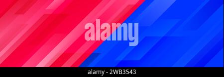 Fußzeilendesign in Rot und Blau. Hintergrund abstrakter diagonaler Linien. Breites, helles, sportliches Konzept im Vergleich zu Bannern für Präsentation, Fußzeile, Kopfzeile und Poster. Geometrisches Hintergrundbild mit Verlaufsmuster. Vektor Stock Vektor