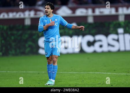 Turin, Italien. Januar 2024. Giovanni Simeone vom SSC Napoli Gesten während des Fußballspiels der Serie A zwischen Torino FC und SSC Napoli im Stadio Olimpico am 7. Januar 2023 in Turin. Quelle: Marco Canoniero/Alamy Live News Stockfoto