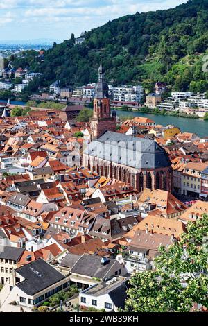 Heidelberger Stadtzentrum mit Heilig-Geist-Kirche, Baden Württemberg, Deutschland Stockfoto