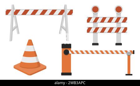 Straßenbaubarrieren und Schutzzaun. Vektorabbildung. Eps 10. Stock Vektor