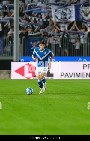 Andrea Papetti von Brescia Calcio FC während des italienischen Fußballspiels der Serie B zwischen Brescia Calcio und Feralpisal˜ in der Mario Rigamonti Sta Stockfoto