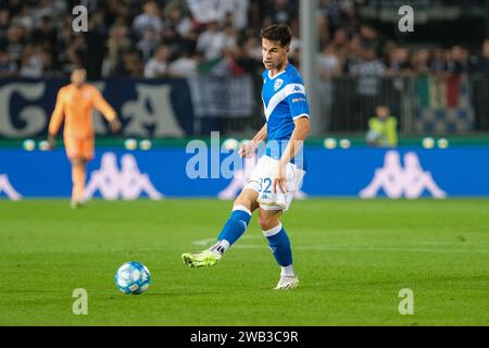 Andrea Papetti von Brescia Calcio FC während des italienischen Fußballspiels der Serie B zwischen Brescia Calcio und Feralpisal˜ in der Mario Rigamonti Sta Stockfoto