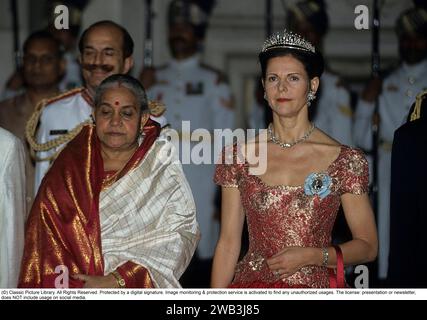 Königin Silvia von Schweden. Ehefrau des heutigen schwedischen Königs Carl XVI. Gustaf. Bild 1993 bei einem Besuch in Indien. Stockfoto