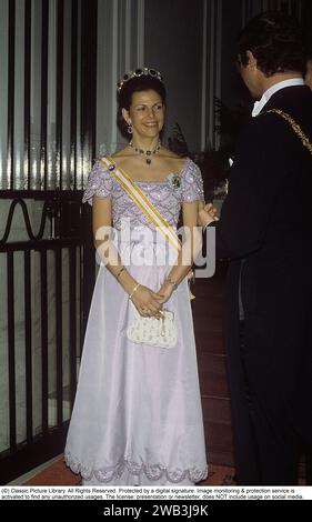 Königin Silvia von Schweden. Ehefrau des heutigen schwedischen Königs Carl XVI. Gustaf. 1986 in einem Diadem abgebildet. Stockfoto