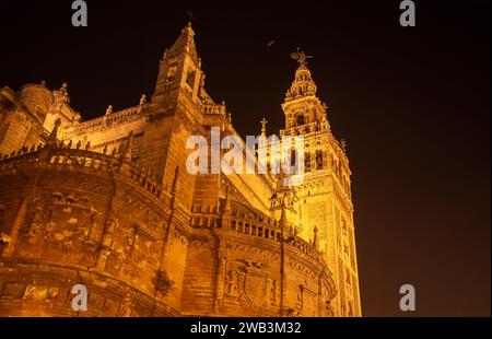 Die nächtlichen Wunder der wunderschönen Stadt Sevilla in Andalusien Spanien Stockfoto