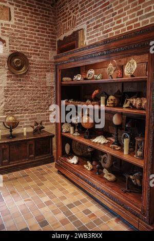 Amboise, Frankreich - 12. August 2023: Sammlung von wissenschaftlichen Gegenständen von Leonardo da Vinci in der Burg von Le Clos Luce, wo er lebte Stockfoto