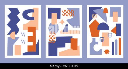 Set von geometrischen Formen. Abstrakte Hintergrundformen im Stil des Brutalismus. Geometrische Poster. Richtung in der Architektur. Retro-Elemente. Minimalistisch Stock Vektor