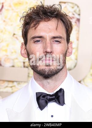 Beverly Hills, Usa. Januar 2024. BEVERLY HILLS, LOS ANGELES, KALIFORNIEN, USA - JANUAR 07: Sam Claflin kommt zu den 81. Jährlichen Golden Globe Awards, die am 7. Januar 2024 im Beverly Hilton Hotel in Beverly Hills, Los Angeles, Kalifornien, USA, stattfinden. (Foto: Xavier Collin/Image Press Agency) Credit: Image Press Agency/Alamy Live News Stockfoto