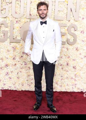 Beverly Hills, Usa. Januar 2024. BEVERLY HILLS, LOS ANGELES, KALIFORNIEN, USA - JANUAR 07: Sam Claflin kommt zu den 81. Jährlichen Golden Globe Awards, die am 7. Januar 2024 im Beverly Hilton Hotel in Beverly Hills, Los Angeles, Kalifornien, USA, stattfinden. (Foto: Xavier Collin/Image Press Agency) Credit: Image Press Agency/Alamy Live News Stockfoto