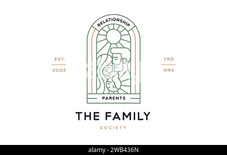Label Für Übergeordnete Familienbeziehung. Minimalistische Strichart-Logo-Vorlage. Einfaches, modernes Design mit grafischem Abzeichen für Eltern. Symbol Linie Familienbeziehung Zeichen. Vektorabbildung Stock Vektor