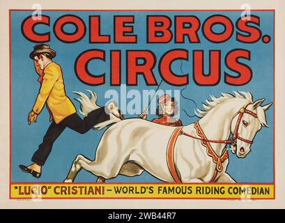 Lucio Cristiani, reitender Komiker - Zirkusposter feat a Circus Horse (Cole Bros., Ende der 1940er Jahre) Stockfoto