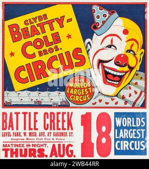 Zirkusplakat feat a Clown (Clyde Beatty - Cole Brothers, um 1958) Stockfoto