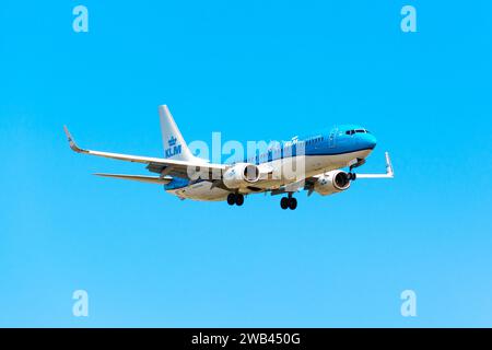 Boryspil, Ukraine - 21. September 2020: Das Flugzeug Boeing 737-800 (PH-BXI) der KLM Royal Dutch Airlines landet auf dem Flughafen Boryspil Stockfoto