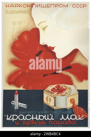 Max Litvak Werbeplakat für „Krasny Mak“ (Poppy Red) Lippenstift der russischen Marke TeZhe 1938 Privatsammlung Stockfoto