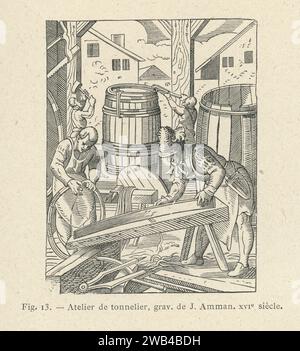 Eine kupferwerkstatt (Kupferstich des Schweizer Kupferstechers Jost Amman, 16. Jahrhundert). Illustration aus L'ancienne France: les Arts et métiers au Moyen-Âge. Etude illustrée sur le Moyen--Âge et la Renaissance d'après les ouvrages de M. Paul Lacroix', veröffentlicht 1887 bei Firmin-Didot (Paris). Stockfoto