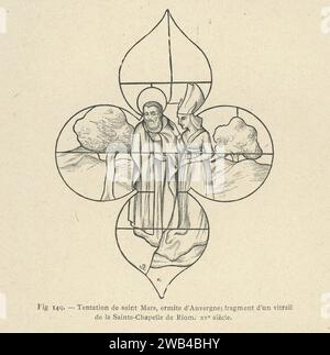 Fragment eines Buntglasfensters aus dem 15. Jahrhundert aus der Sainte-Chapelle in Riom, das die Versuchung des Heiligen Mars, eines Einsiedlers aus der Auvergne, darstellt. Illustration aus L'ancienne France: les Arts et métiers au Moyen-Âge. Etude illustrée sur le Moyen--Âge et la Renaissance d'après les ouvrages de M. Paul Lacroix', veröffentlicht 1887 bei Firmin-Didot (Paris). Stockfoto