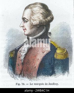 Porträt von Claude-Francois-Dorothée, Marquis de Jouffroy d'Abbans, französischer Marineingenieur. Illustration aus „Les Merveilles de la Science ou description populaire des inventions modern“ von Louis Figuier geschrieben und 1867 bei Furne, Jouvet et Cie veröffentlicht. Stockfoto
