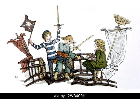 Illustration in „die Königin der Pirateninsel“, geschrieben von Bret harte und illustriert von Kate Greenaway Privatsammlung Ende des 19. Jahrhunderts Stockfoto