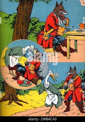 La Fontaines Fabeln : der Wolf und der Storch. (Französisch : Le Loup et la cigogne) Anfang des 20. Jahrhunderts Frankreich Privatsammlung Stockfoto