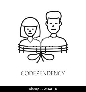 Koabhängigkeit psychische Störung Problem, psychische Gesundheit Symbol. Psychotherapie, kognitive Störung, psychische Gesundheit oder menschliche Psychologie Problem Linie Vektorzeichen mit Mann und Frau zusammengebunden durch Seil Stock Vektor