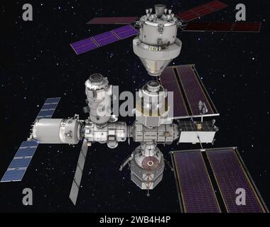 Die Gateway-Raumstation wird die erste Weltraumstation der Menschheit um den Mond sein, als wichtiger Bestandteil der Artemis-Missionen, um Menschen in die zurückzubringen Stockfoto