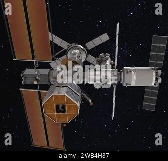 Die Gateway-Raumstation wird die erste Weltraumstation der Menschheit um den Mond sein, als wichtiger Bestandteil der Artemis-Missionen, um Menschen in die zurückzubringen Stockfoto