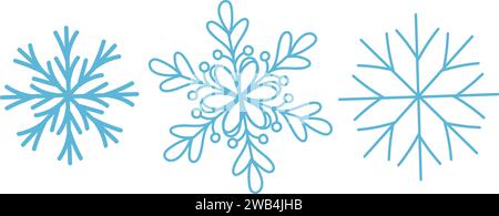 Schneeflocken im Kritzelstil für Winterdesign. Vektorabbildung. Sammlung handgezeichnete Schneeflocken isoliert auf weißem Hintergrund. Schneeflocken-Symbol Stock Vektor
