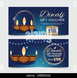 Vorlage für Diwali-Geschenkgutscheine. Stock Vektor