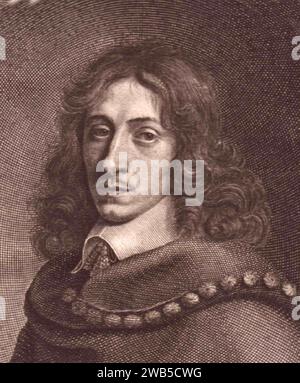 John Evelyn (1620–1706) englischer Schriftsteller und Diarist. Detail des gravierten Porträts von Evelyn von Robert Nanteuil, 1650 Stockfoto