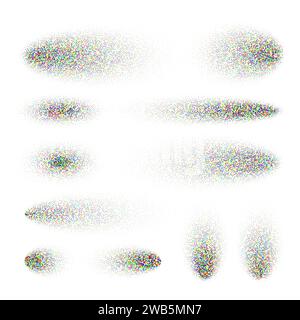 Gestrichelte Schatten, gepunktete Designelemente. Verblassender Verlauf. Stippeln, Dotwork-Zeichnen, Schattierung mit Punkten. Pixelzerfall, Halbtoneffekt Stock Vektor