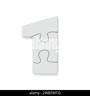 Weiße Puzzle-Schriftart Nummer 1 1 1 3D-Rendering-Illustration isoliert auf weißem Hintergrund Stockfoto