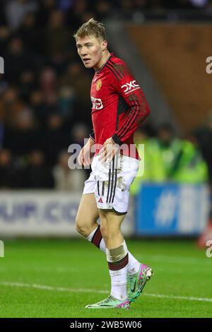 Wigan, Großbritannien. Januar 2024. Manchester United Stürmer Rasmus Hojlund (11) während des Spiels Wigan Athletic FC gegen Manchester United Emirates FA Cup 3. Runde im DW Stadium, Wigan, England, Vereinigtes Königreich am 8. Januar 2024 Credit: Every Second Media/Alamy Live News Stockfoto