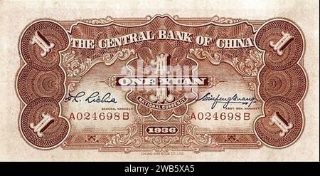 1 Yuan (Chung Hwa Book Co. Ltd Ausgabe), Zentralbank von China (1936) 04. Stockfoto