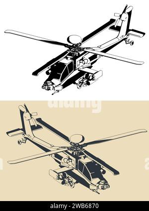 Stilisierte Vektorillustrationen von AH-64 Apache Stock Vektor